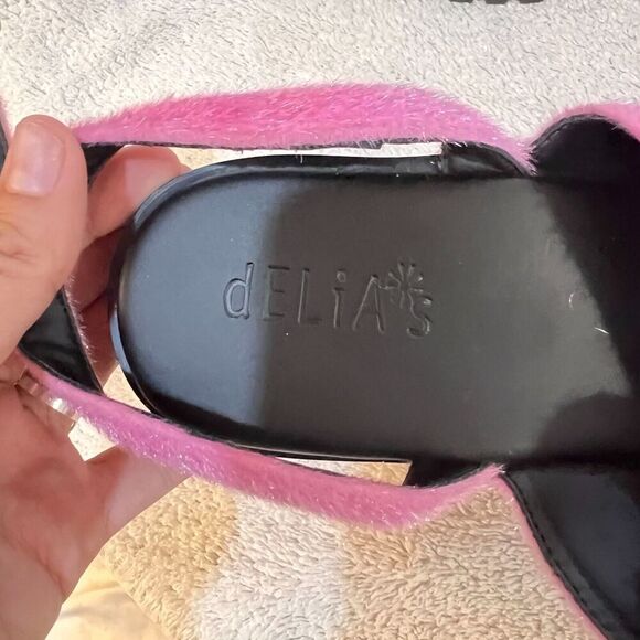 Delias Womens Pink Platform Wedge Sandals 11M Del21-155 Dolls Kill Fuzzy - Picture 8 of 13
